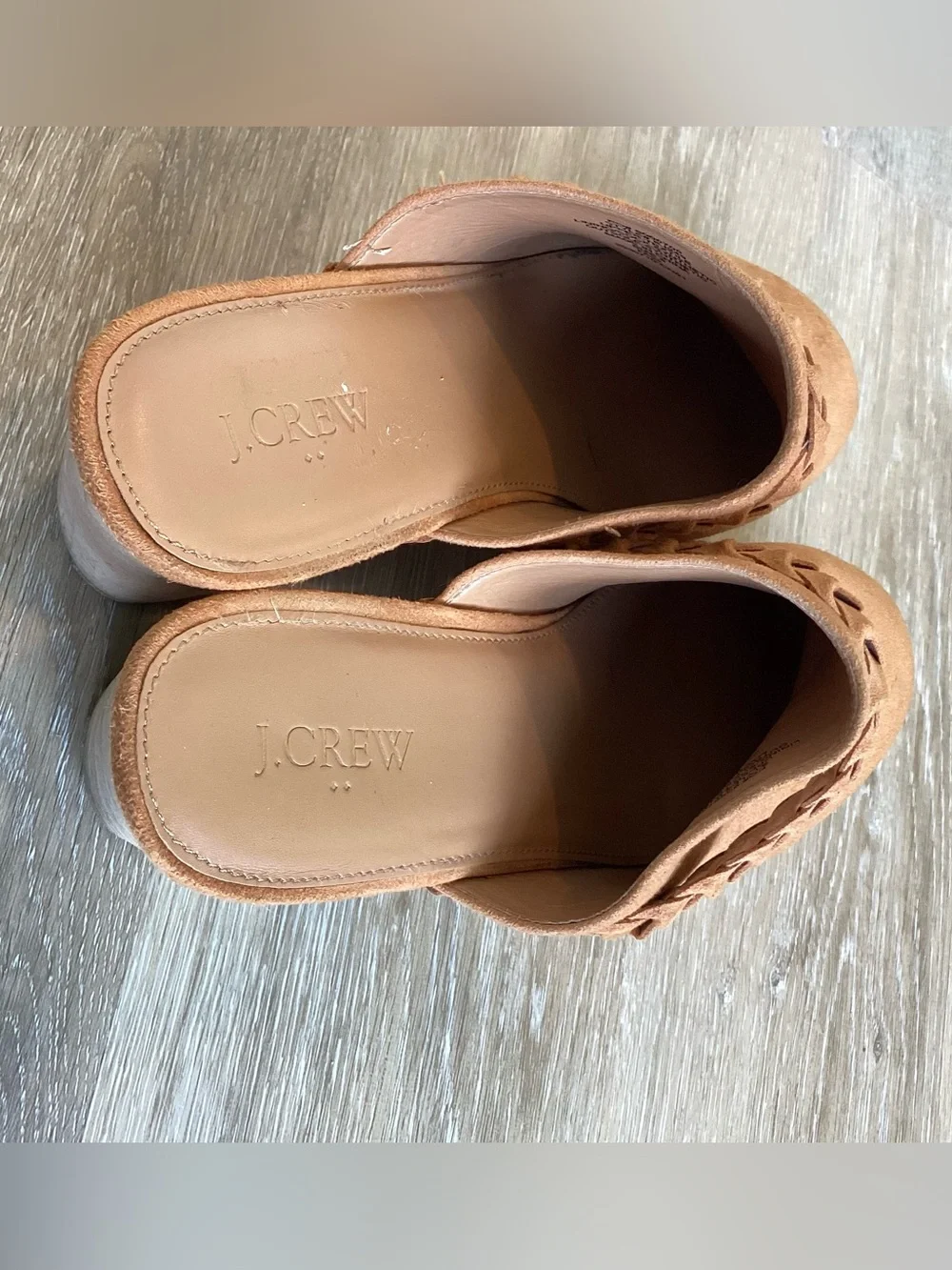 J.Crew Suede Platform Clogs size 8 Tan Boho 70s Western Braided Mules